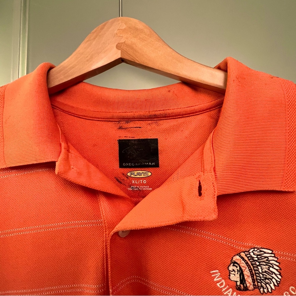 Greg Norman Men’s Logo Play Dry Shark Golf Shirt Orange White Stripe Size XL - Picture 4 of 6